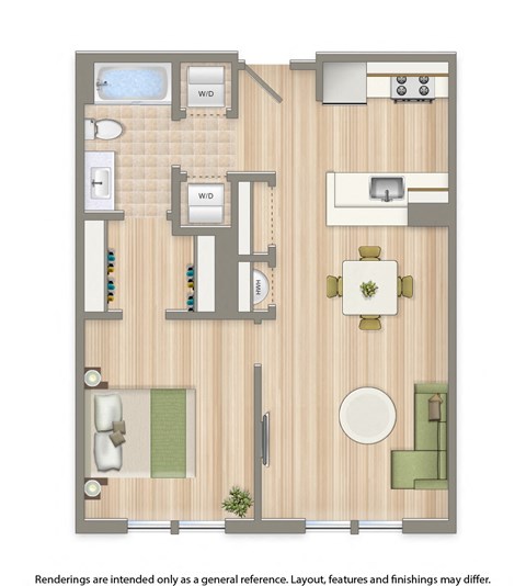Floor plan for 1 bed, 1 bath, 717 sqft